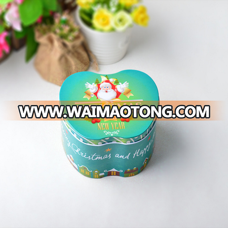 Merry Christmas Design Green and Blue Theme Apple Shape Tin Box