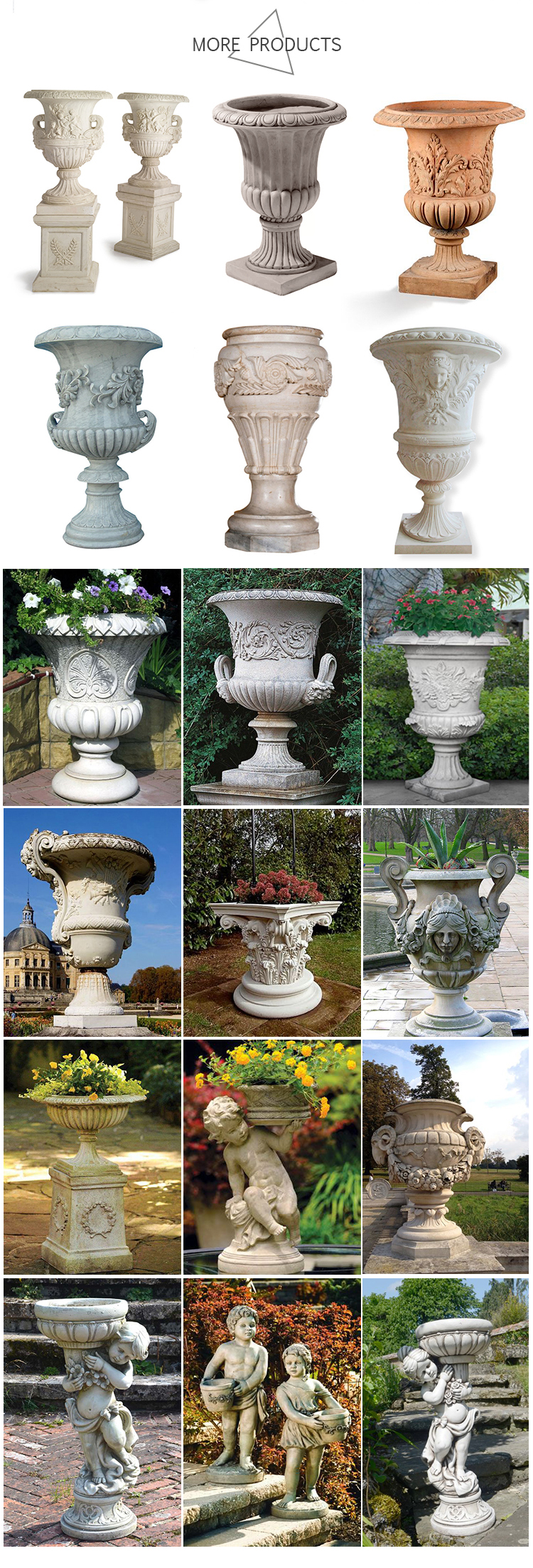 Wholesale carving luxury garden products white marble vase in stock NTMV-062Y