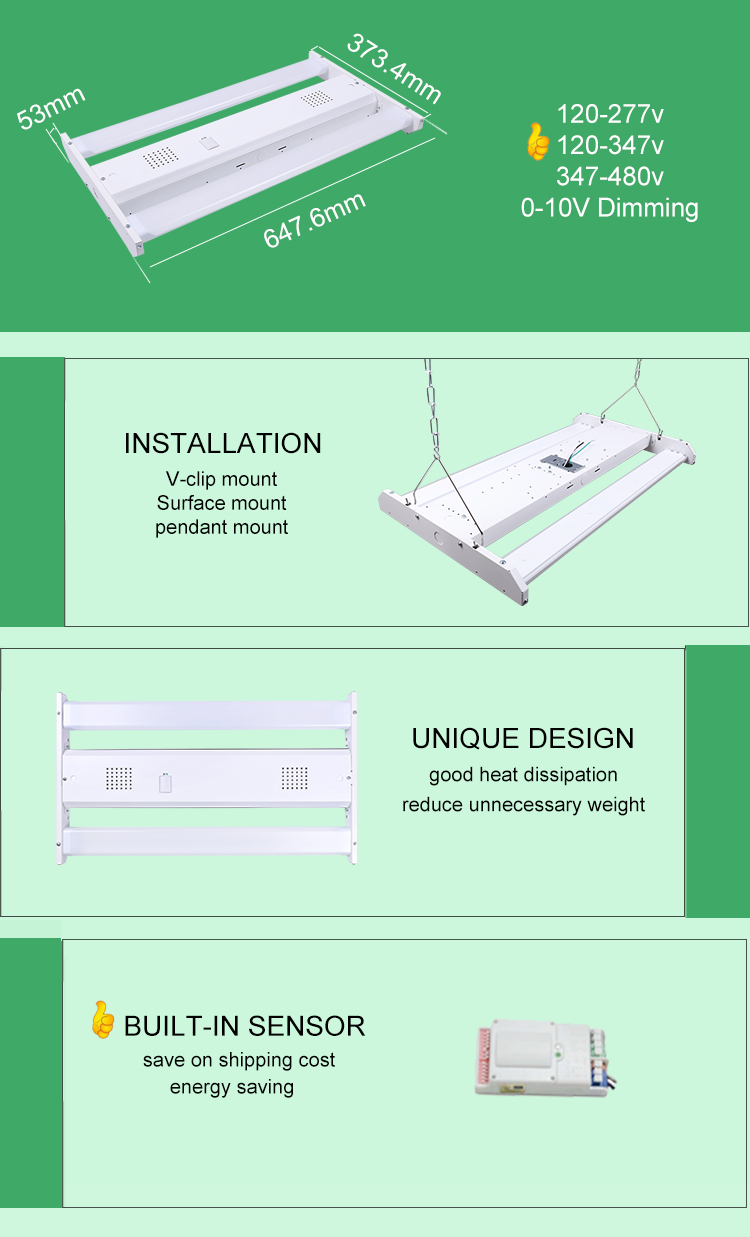 150lm/w 95w 110w Industrial Lighting DLC LED Linear High Bay