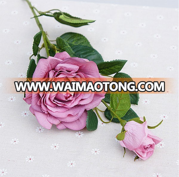 Best selling silk 2 heads artificial rose flower for wedding