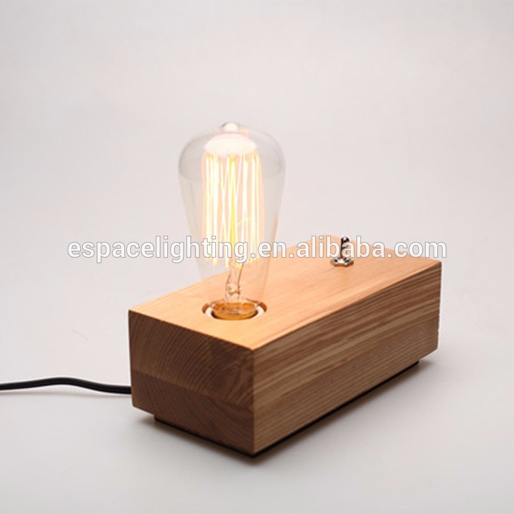 Modern taobao wood block switch table lamp with edison bulbs