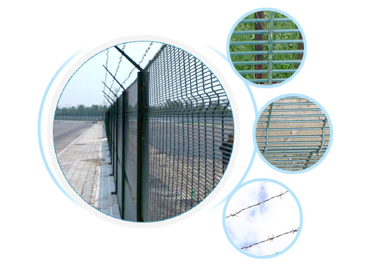 High security chain link airport fence with razor barbed wire