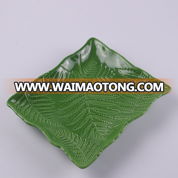 Factory price rectangle leaf embossed ceramic plates