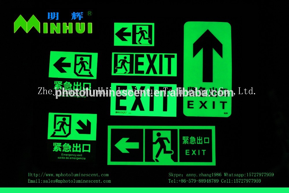 MINHUI photoluminescent exit signs/glow signs/glow in dark signs