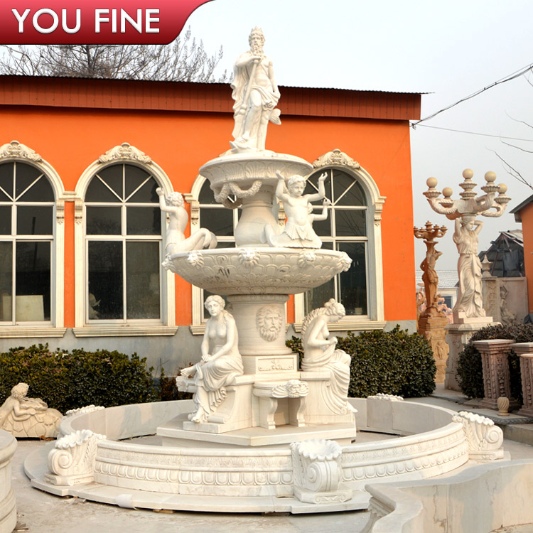 Hand Carved Garden Water Fountain With Marble People Statue