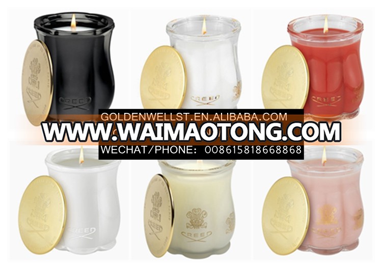 Branded Scented Candle in Tulip-shaped Glass Jar and Capped with Metal Lid