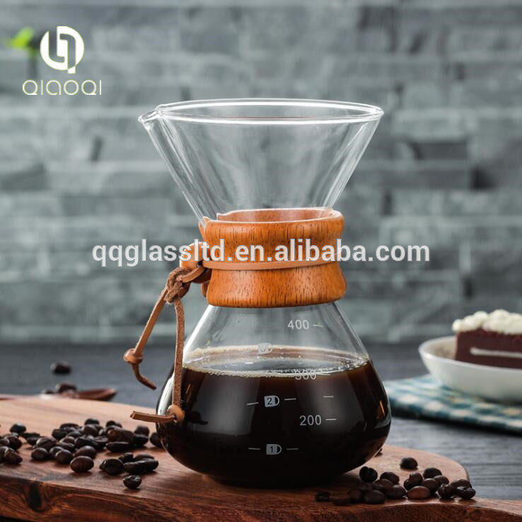 Handmade Glass coffee maker pot with wooden insulation