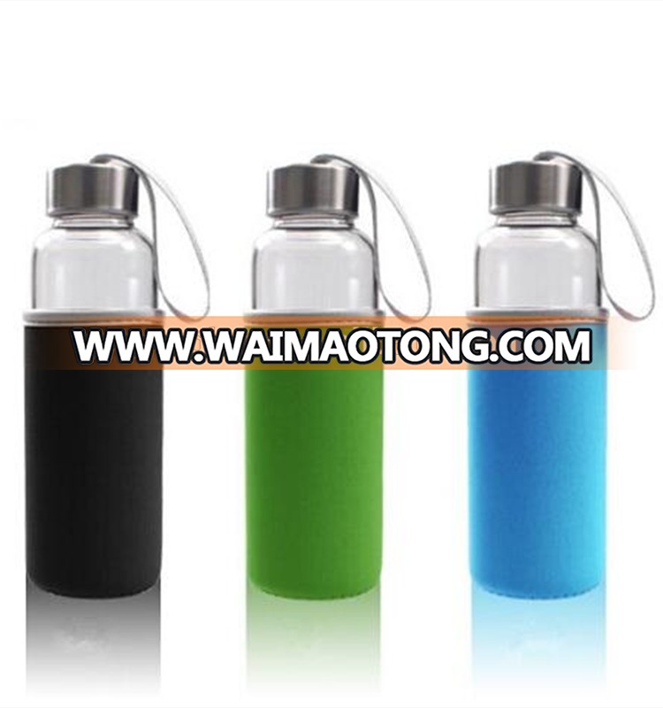 2015 new design custom promotion single wall glass water bottle