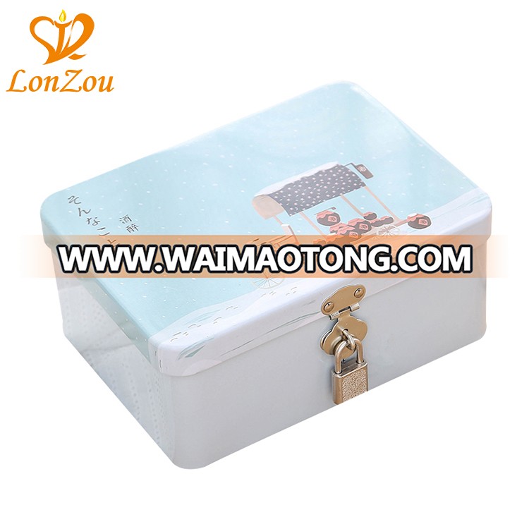 Personalized biscuit tin box beautiful simple square tea tin box with lock