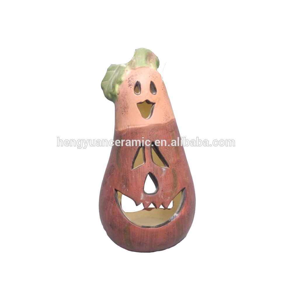 Halloween decorations, hollowed out pumpkin candlestick