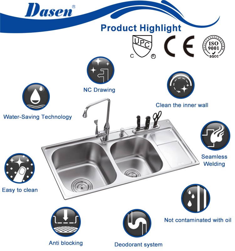 Universal stainless steel inox kitchen sinks with drainer