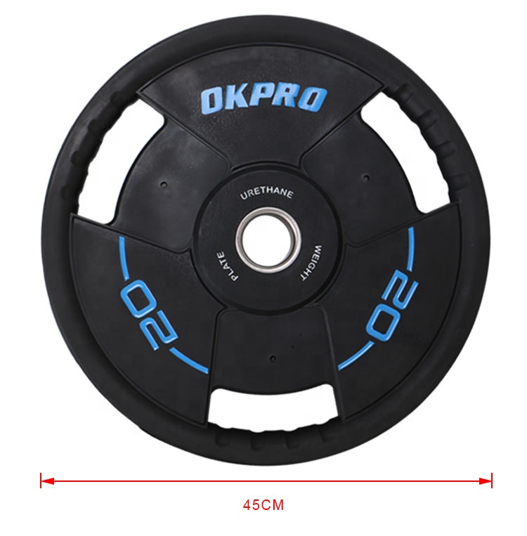 OKPRO Three Grip Handle PU Urethane Weightlifting Weight Plate