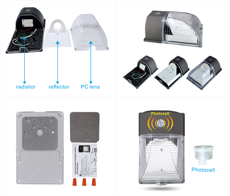 DLC ETL mini 12w 13w 18w 26w Dusk-to-Dawn led security wall pack light ip65 LED outdoor lights