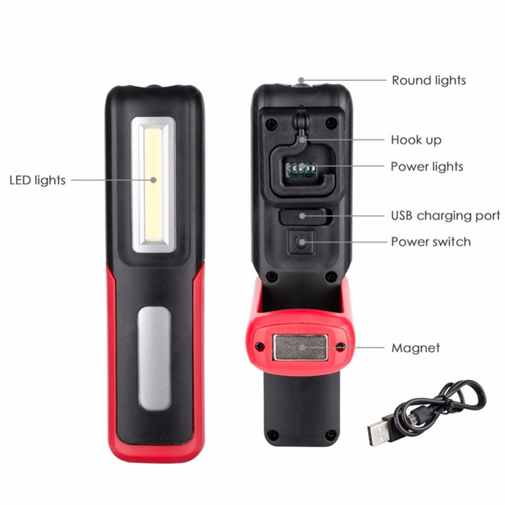 COB LED Work Light with Magnetic Base and Hanging Hook Portable Handheld Rechargeable work light