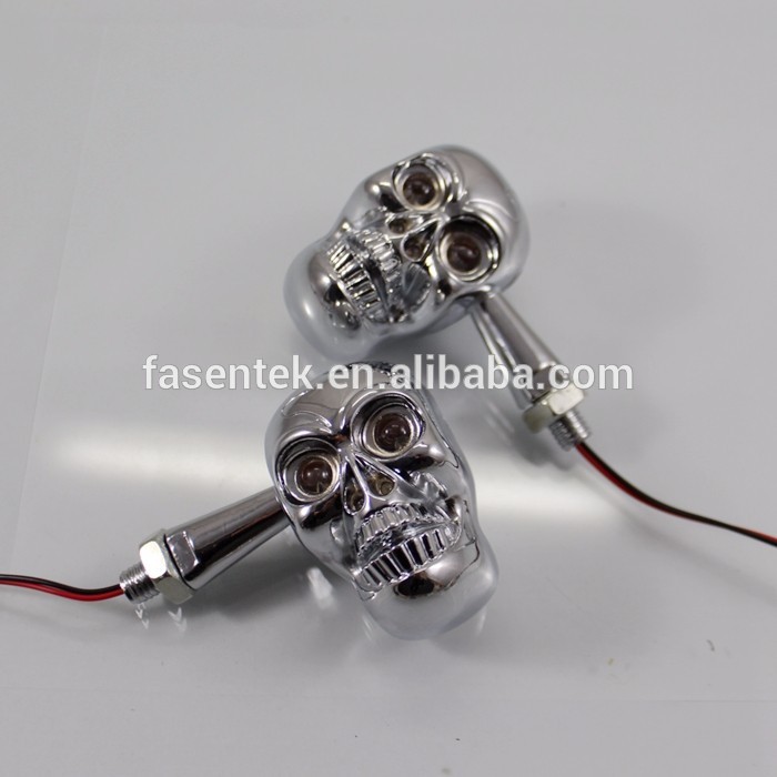 Full Metal Motorcycle Cruiser Chopper LED Skull Turn Signal Indicator Light Amber