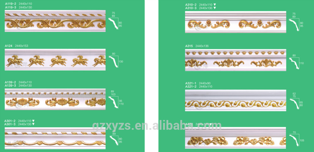 Coloured pattern Plaster Cornice golden gypsum cornice