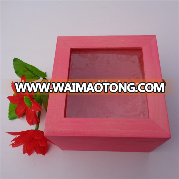 Wooden Cheese Cake Box Dessert Storage Box with Glass Top Window