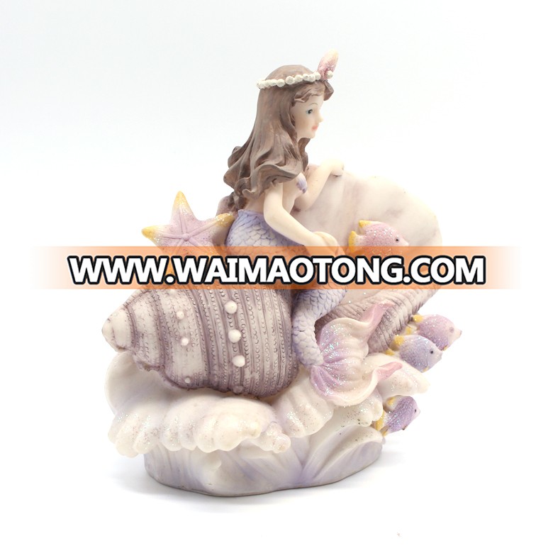 Decorative cheap miniature resin mermaid figurines sitting on shell