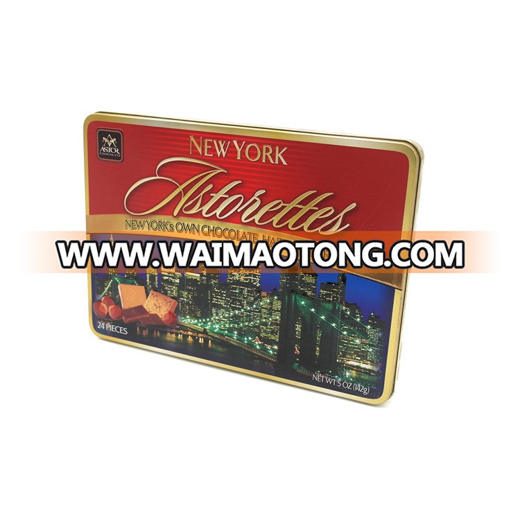 Empty rectangular chocolate candy gift packaging metal tin can box