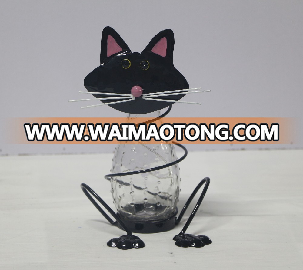 solar garden light animal metal led garden solar light iron cat solar garden light