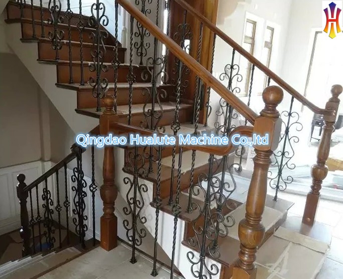 House building decoration indoor wrought iron stair , ornamental staircase railing