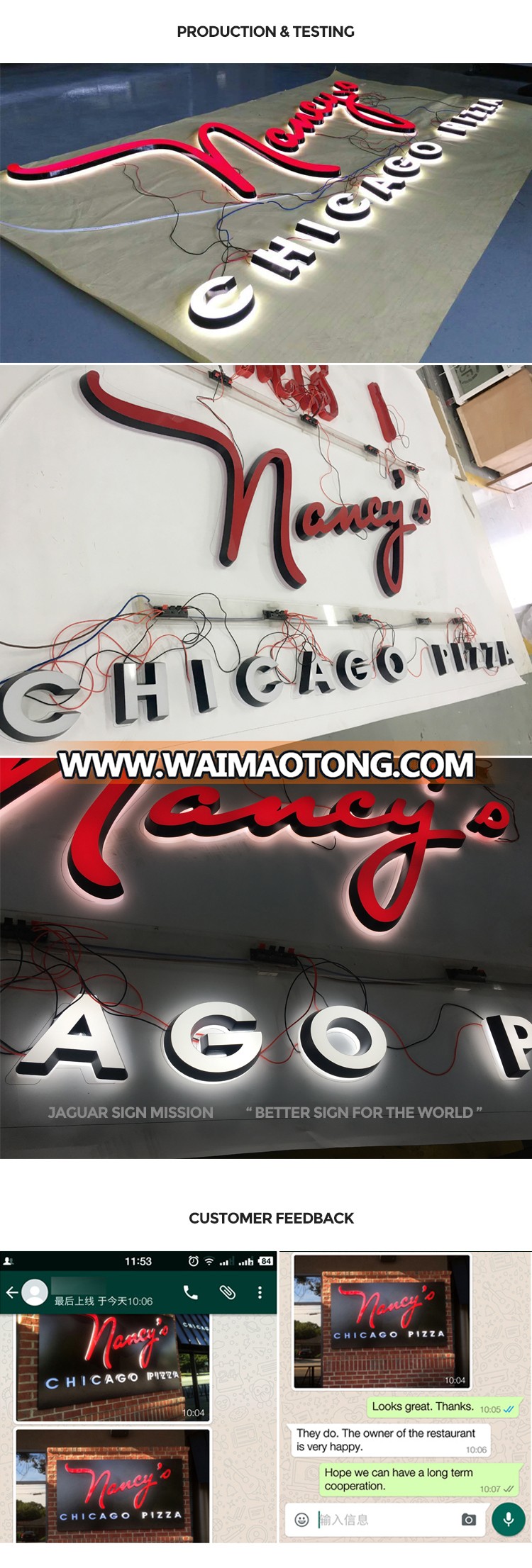 Manufacturer Customized front lit letter sign led logo sign for shops