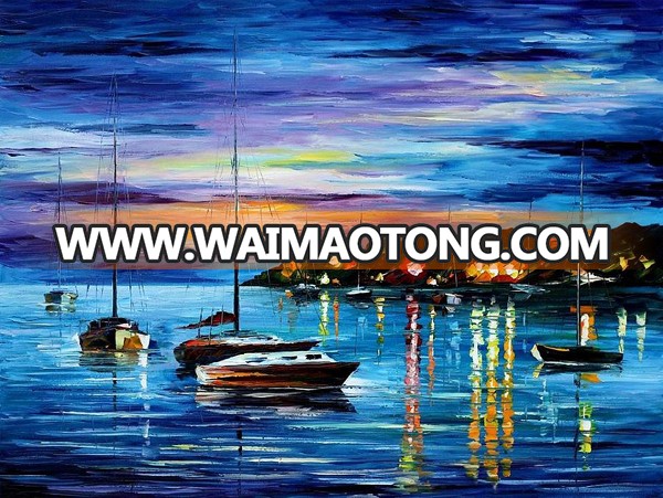 abstract seaside ship scenery oil painting on canvas Thick texture knife oil painting factory wholesale for livingroom and hotel