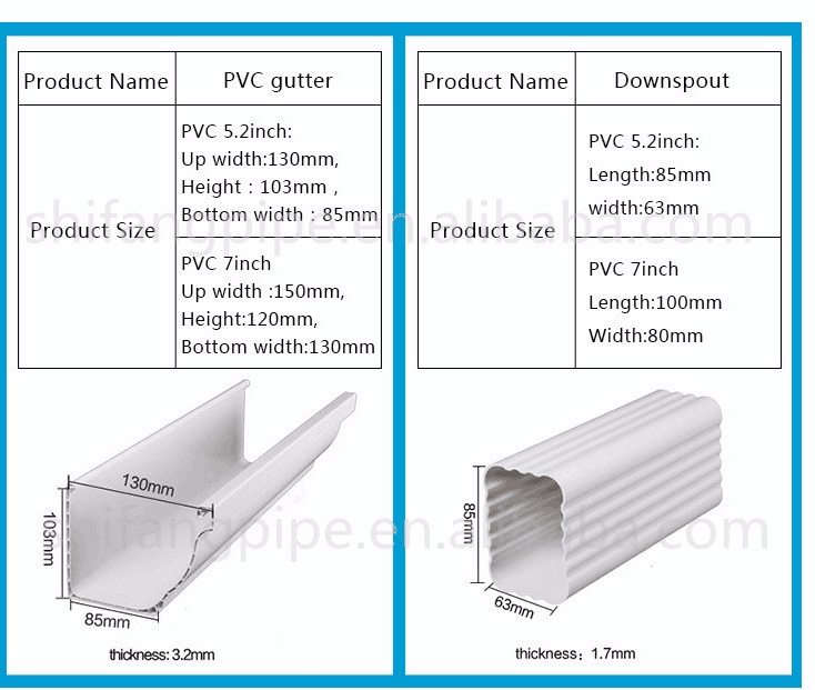 wholesale pvc roof gutter and pipes square,plastic rain collector