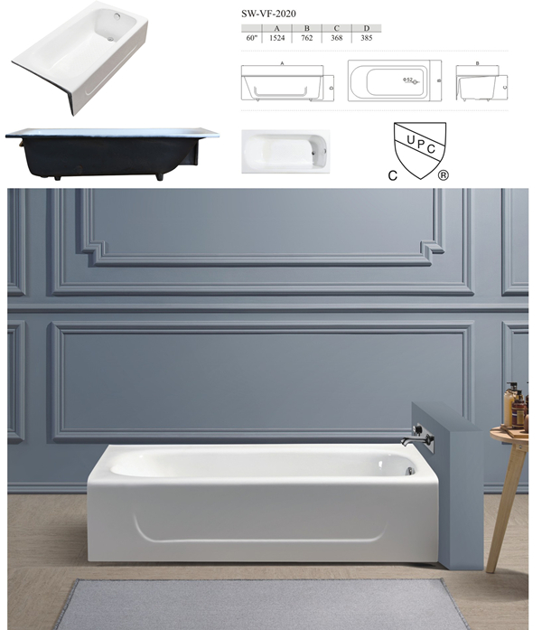 60'' Rectangle Apron Front Alcove Custom Low Price Cast Iron Bathtub