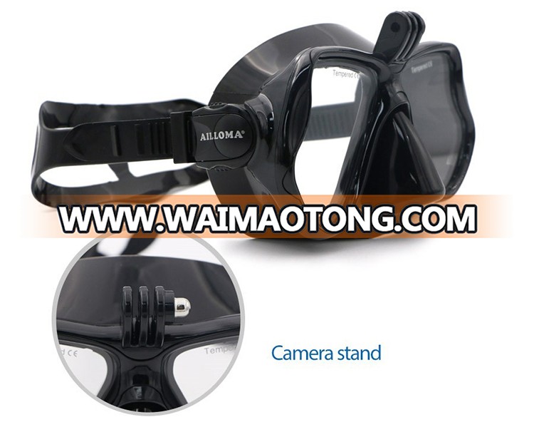 Underwater Sports Black Silicone Tempered glass Diving Mask with Camera Mount