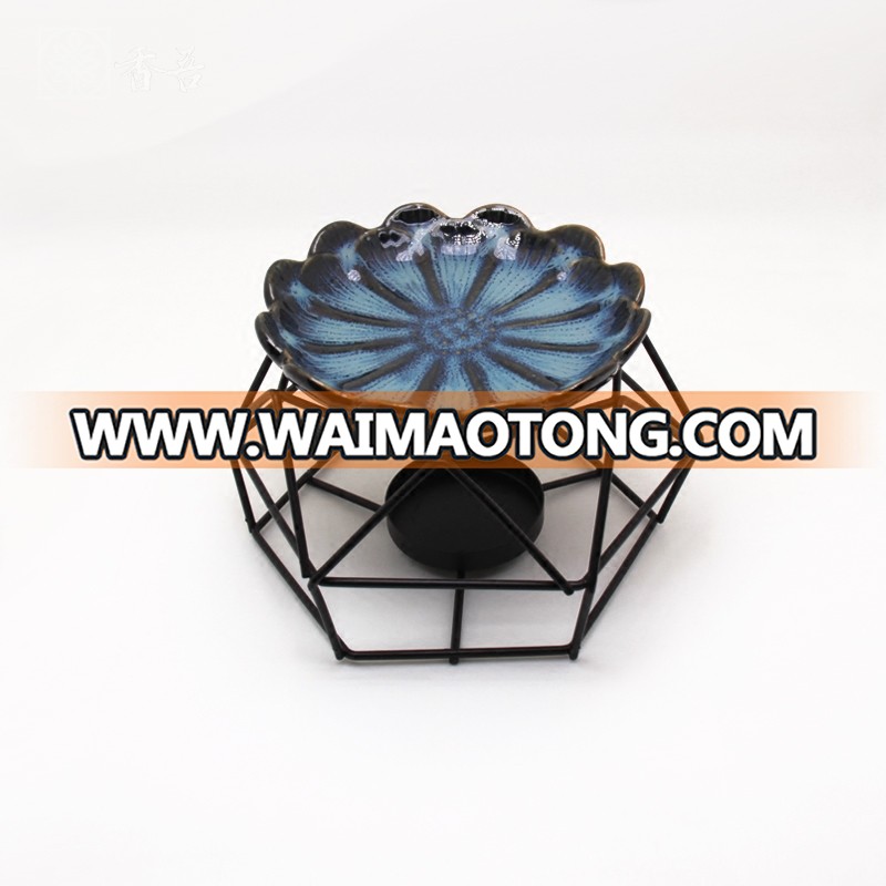 Wholesale tart candle warmers metal frame ceramic teapot aromatherapy oil burner