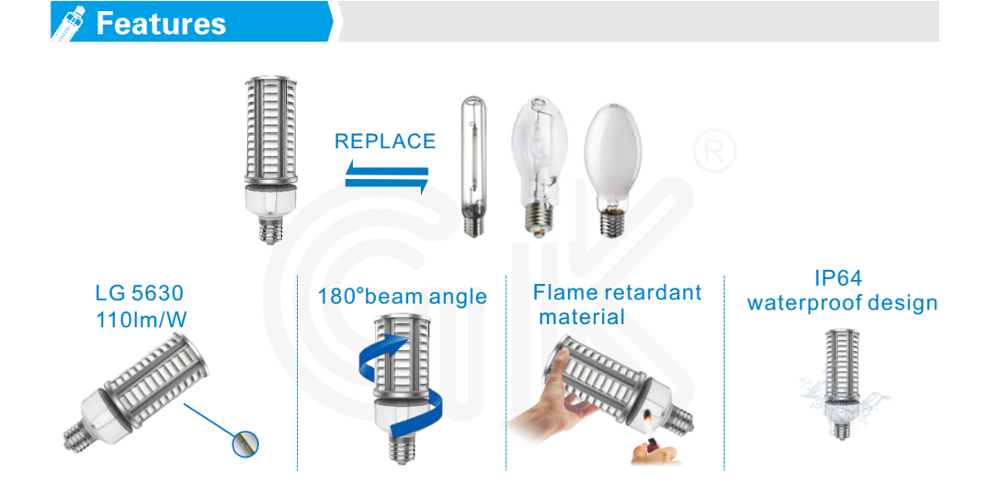 Post Top Retrofit High Brightness E40 Samsung 30 Watt 36 Watt 60 Watt Led Corn Lamp,E27 E39 Led Corncob Light