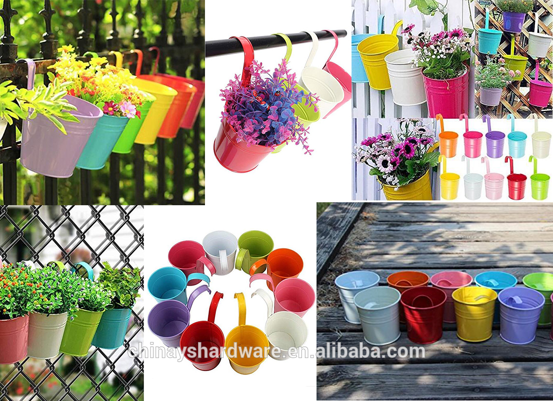 Wholesale Large Hanging Galvanized Metal Garden Flower Bucket Planters Pot