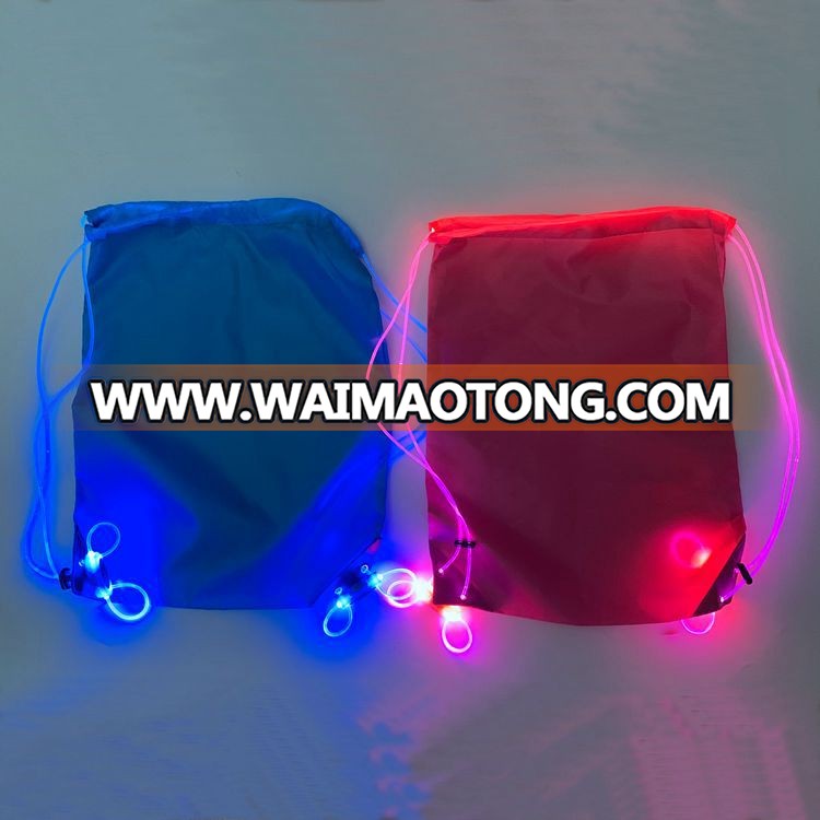 Fashionable OEM outdoor glowing nylon drawstring bag night cycling LED backpack