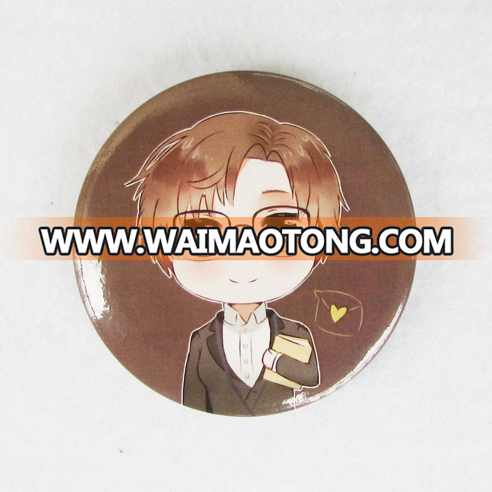 Custom design offset printing button badges carton boy with cool glasses tinplate pins cheap price No MOQ