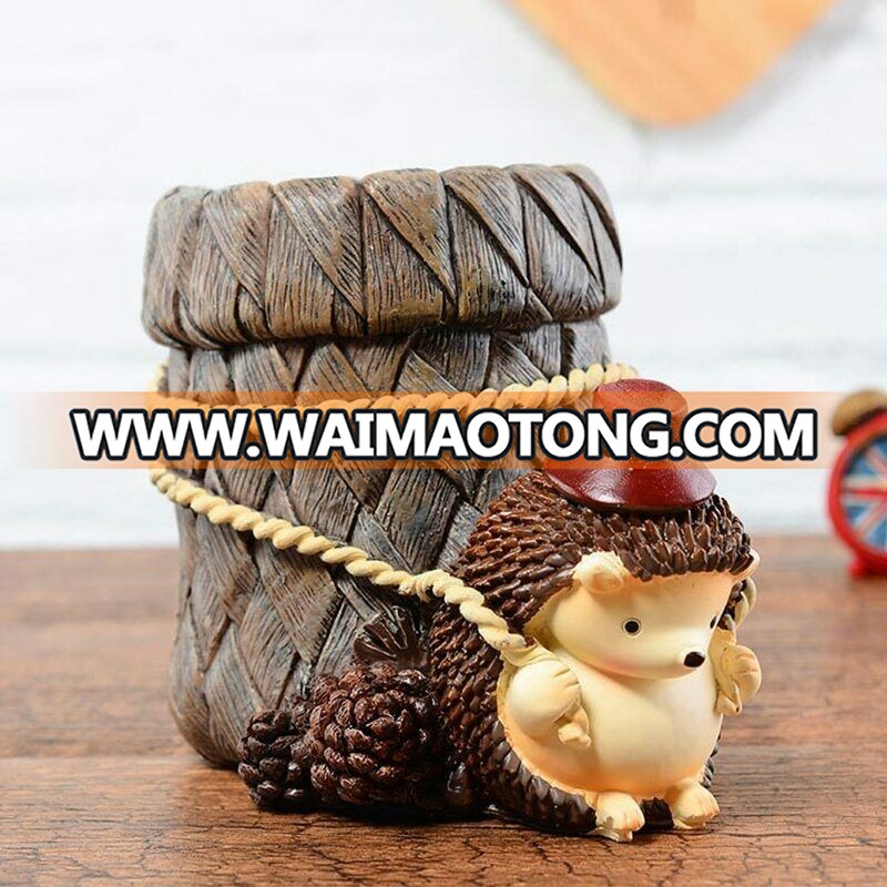 Pen Holder Ornament Resin Hedgehog Figurine Miniature Home Decor Desktop Crafts