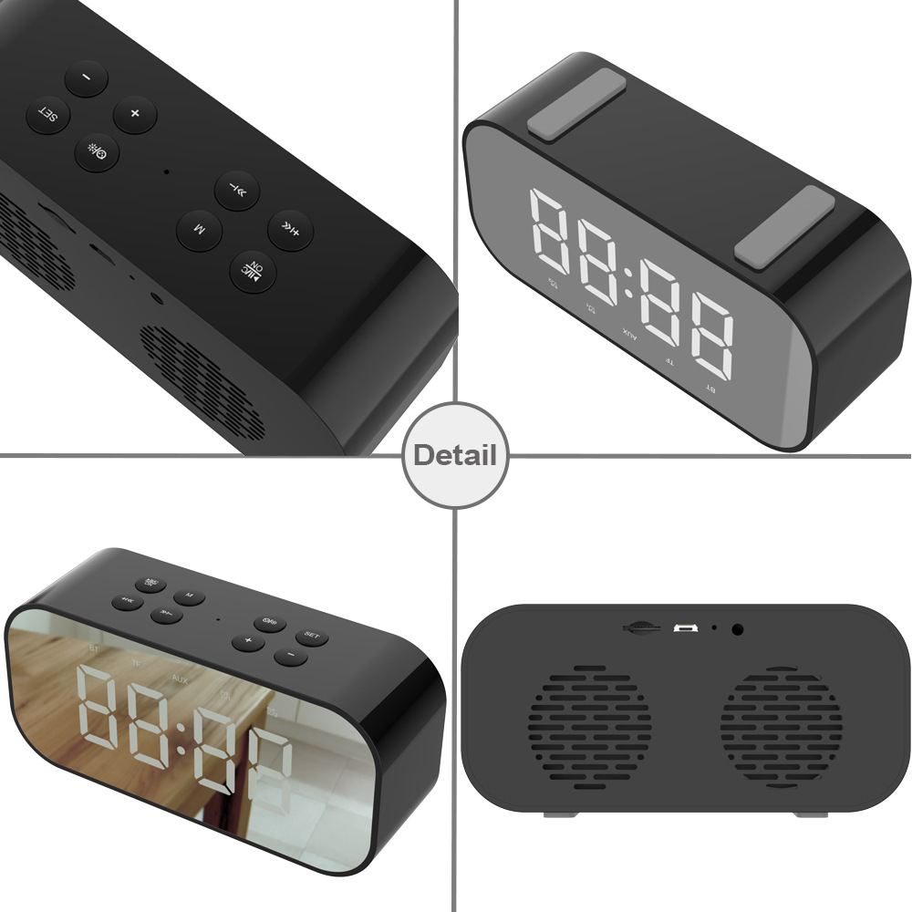 Portable Mirror LED display time wireless Handsfree call vibrant usb alarm clock speakers