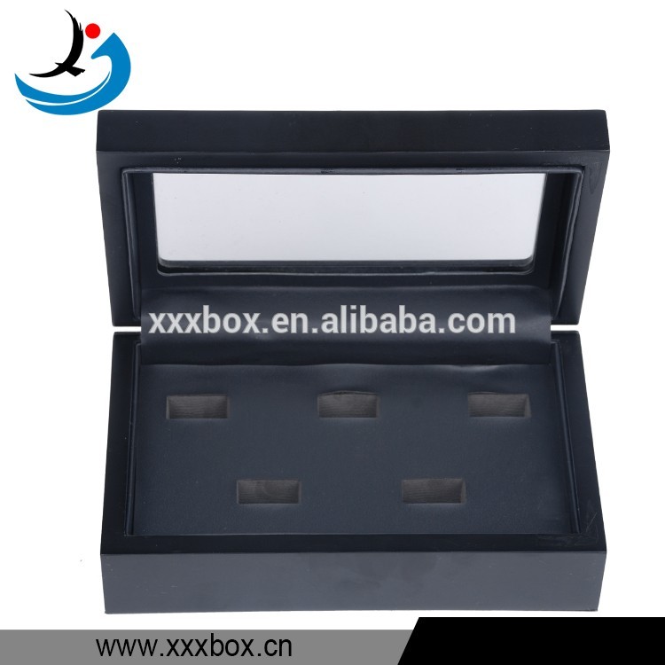 Black Matte Wooden Championship Ring Box With Top Window