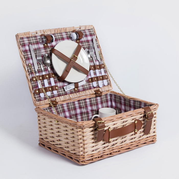 Kids fabric lining willow wicker picnic basket with handle lid