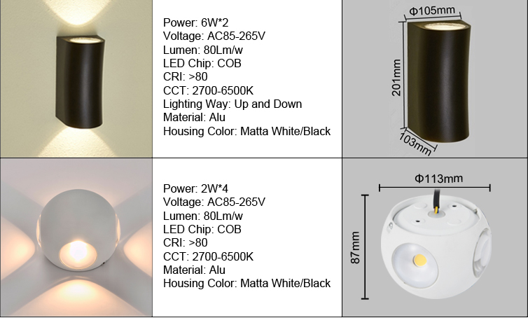 Aluminum Waterproof 12W COB LED Garden Wall Light