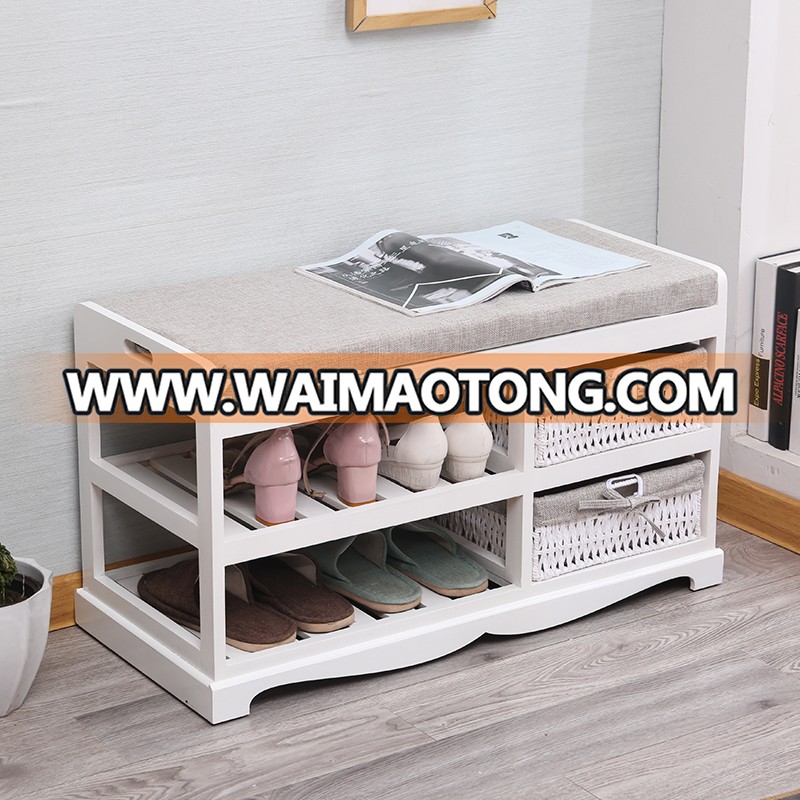 Lacquered Color Shoe Bench Rack Seat Storage Shelf Organizer in White and Coffee