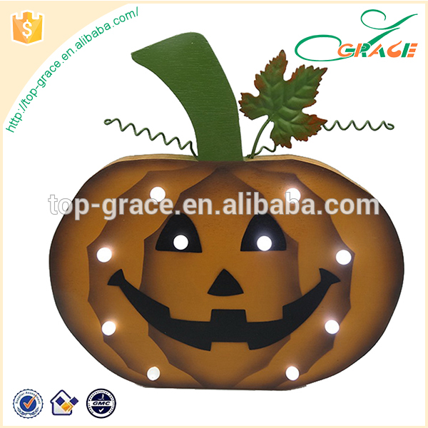 wood craft halloween pumpkin with led