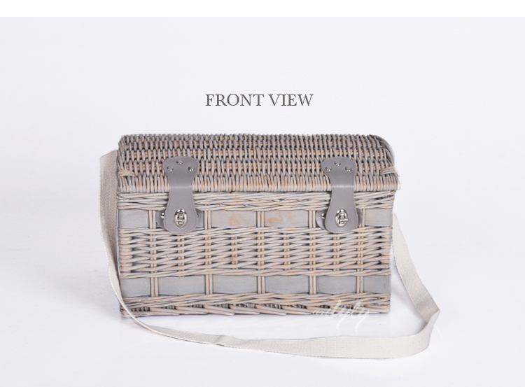 Fabric liners cheap handmade craft food cooler hampers blanket grey rattan wicker willow storage picnic basket set for 4 person