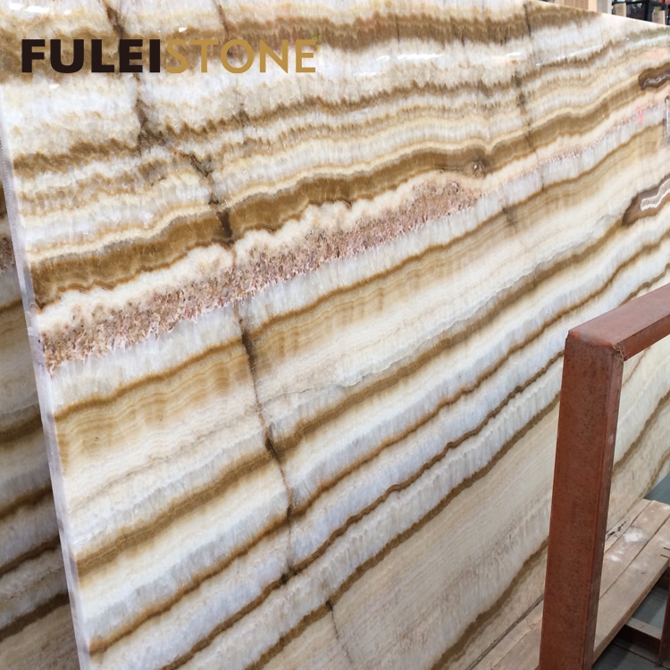 Polished Natural Translucent White Wood Veins Faraon Onyx Marble Slabs