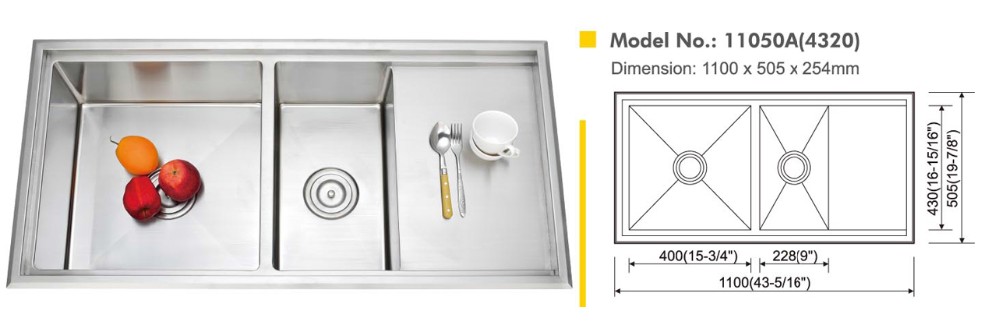 304 Square Stainless Steel Handmade Single Bowl Kitchen Sink