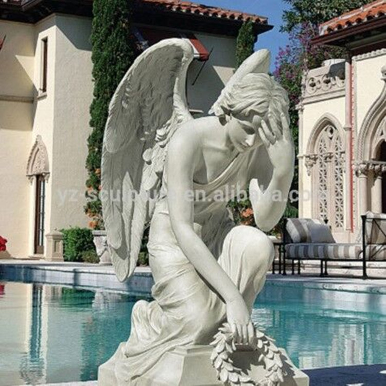 life size natural marble angel with wings statues