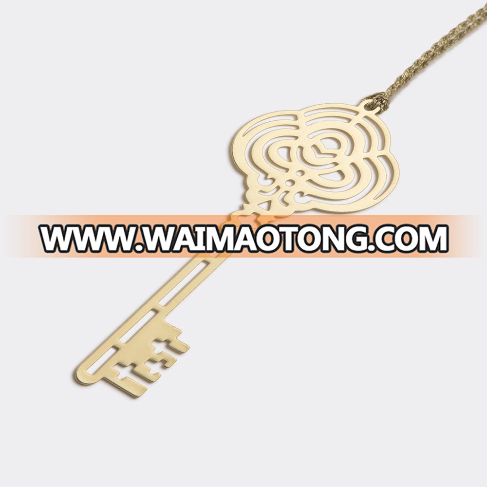 Custom 24K Gold Plated Metal Key Bookmark With Tassel