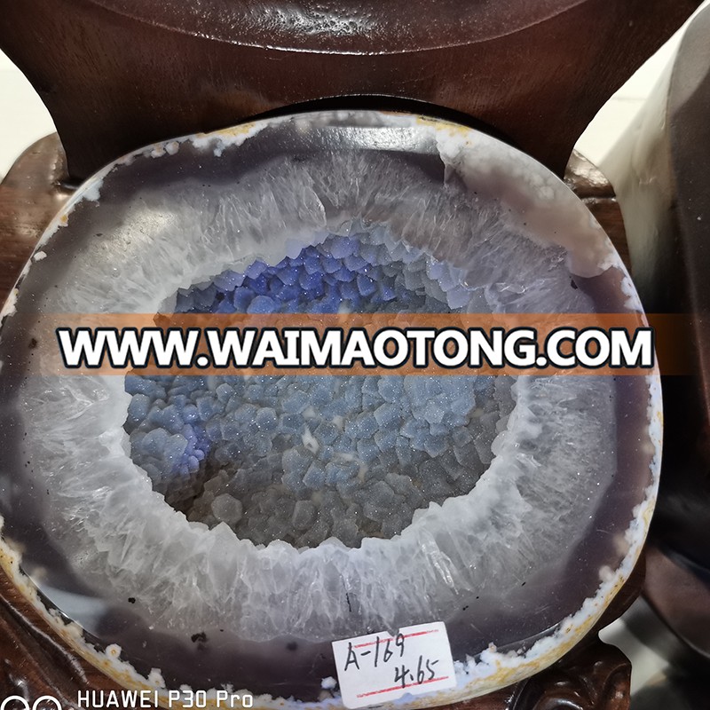 Blue Agate Cornucopia Geode Stone Bowl for Sale