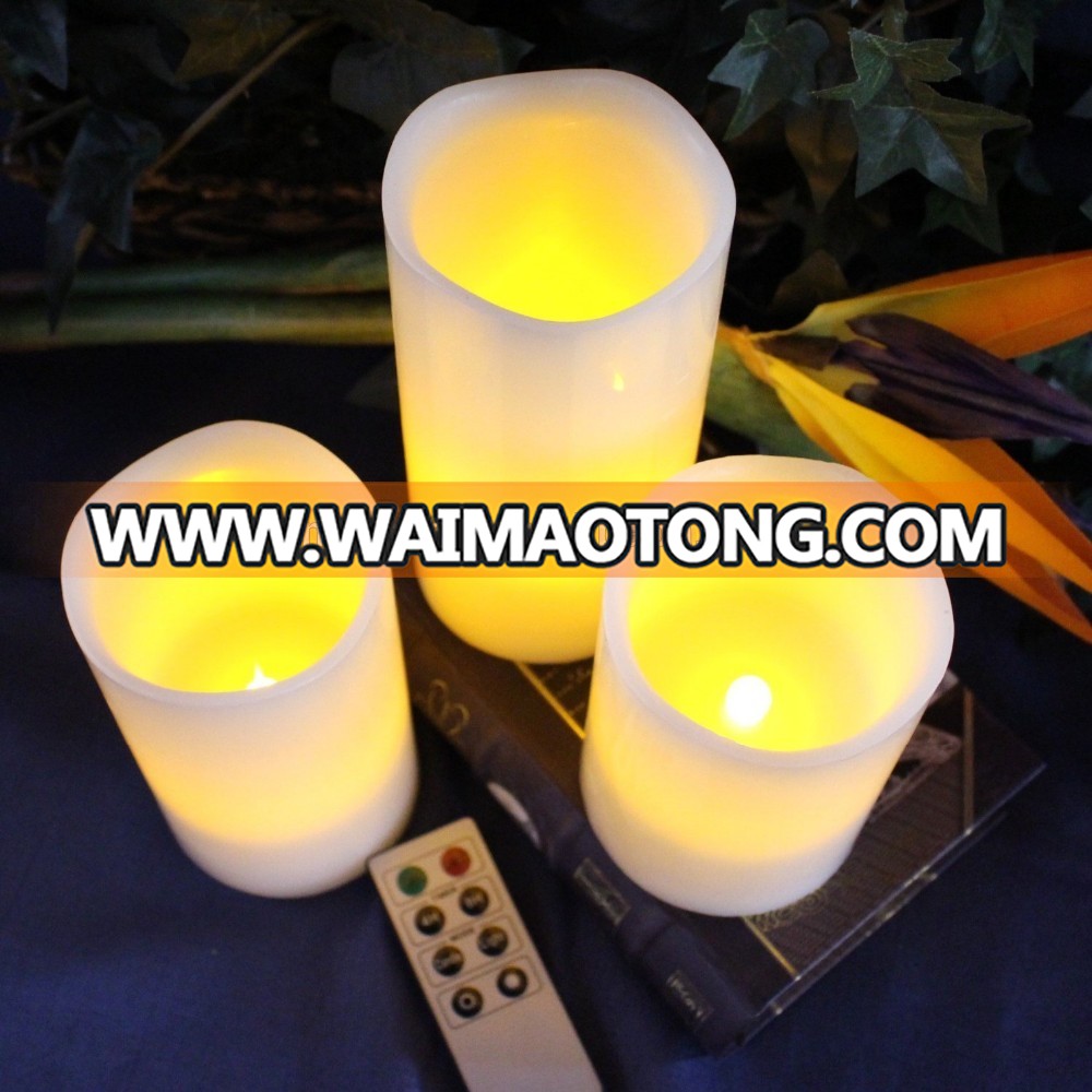 Battery Operated LED Flameless Unscented Ivory Wax CANDLE Yellow Flame Candles with Remote