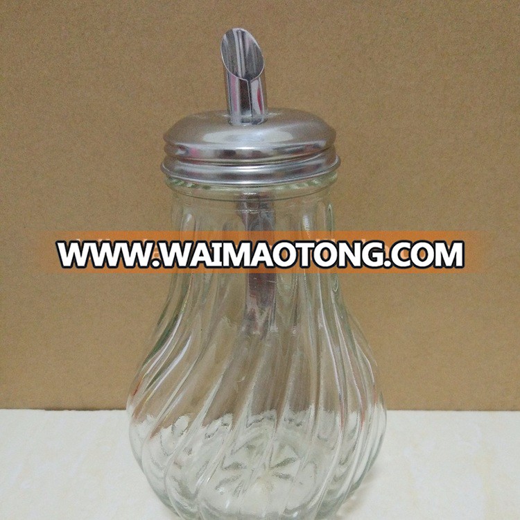 Daily 16oz 8oz 4oz glass honey dispenser ribbed glass jar